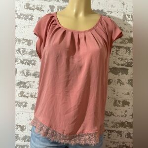 LC Lauren Conrad Dusty Rose Blouse with Lace Hem